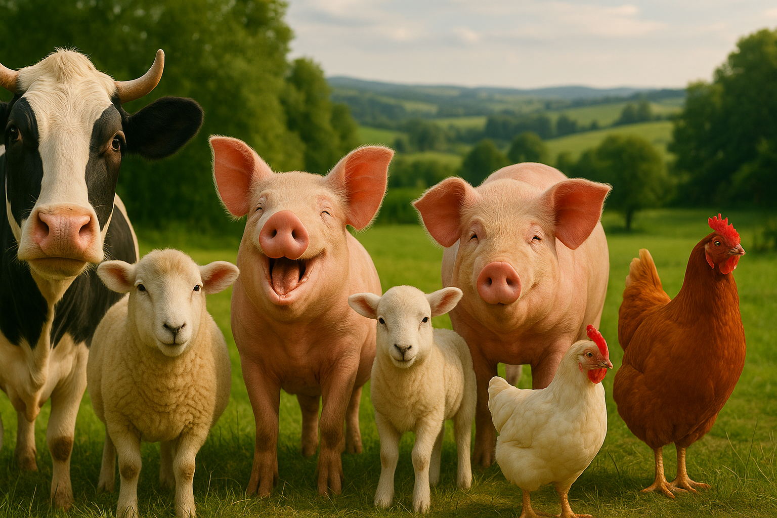 Single realistic farm animals banner