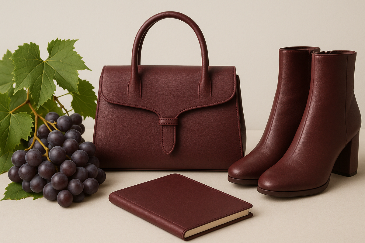 Grape leather products next to grape vines